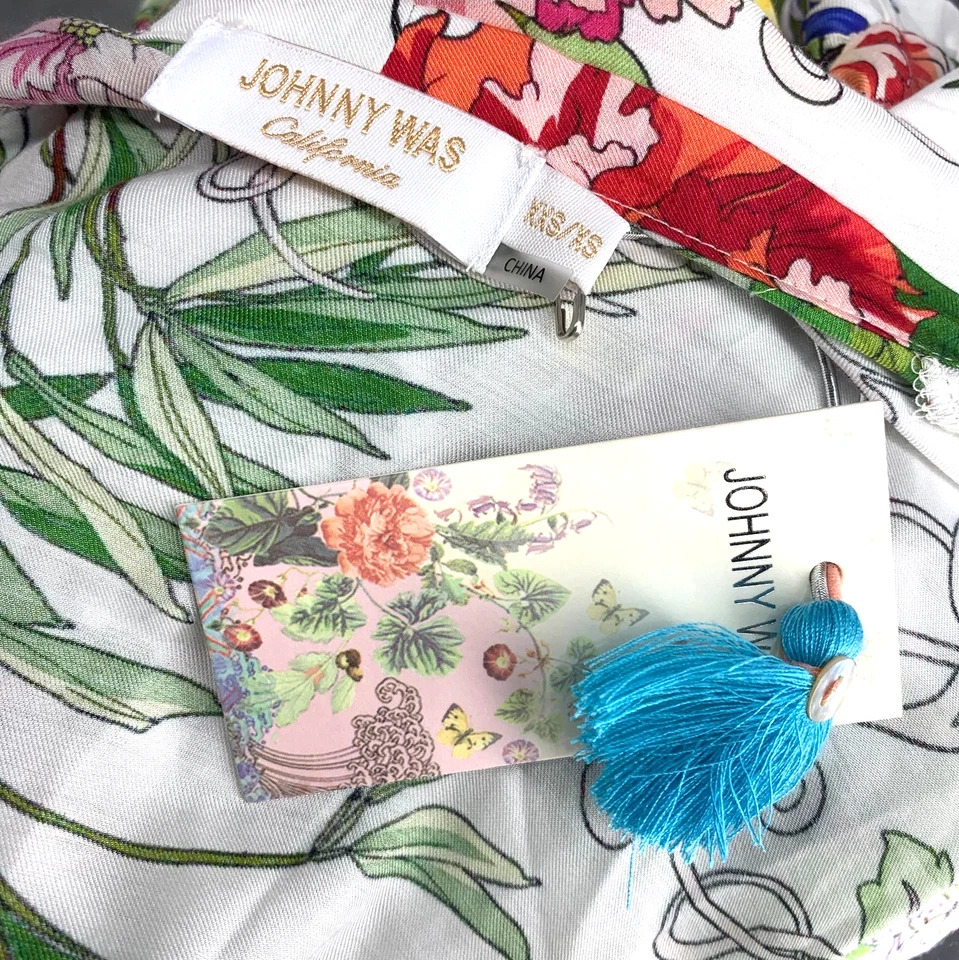 NWT Johnny Was Metalli Giorno Ruffle Kimono Sz XXS/XS Floral Silk Blend Cover Up - Image 4 of 4