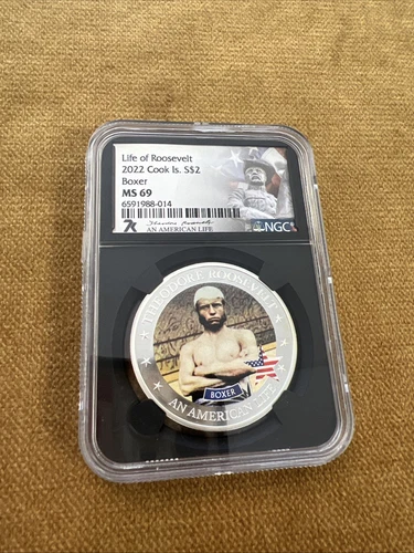 2022 $2 Silver Cook Islands Life Of Roosevelt-BOXER Coin!  NGC MS69!