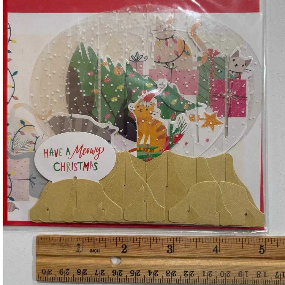 2 Pop Up Snow Globe Greetings Christmas Holiday Card Set Dog Cat NEW - Image 2 of 4
