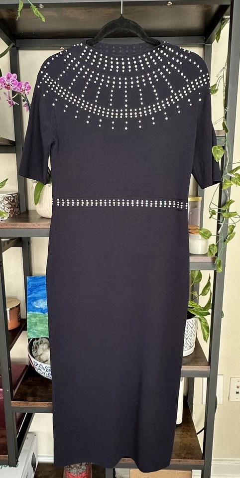 Ann Taylor женщин темно-синий вязаный ложным вырезом украшенный обтяжку платье размер S новый с Ярлыками - Изображение 4 из 4