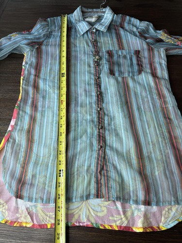 Aratta Silent Journey Shirt Damen XS transparent bestickt Blumen Knopfleiste Boho - Bild 11 von 12