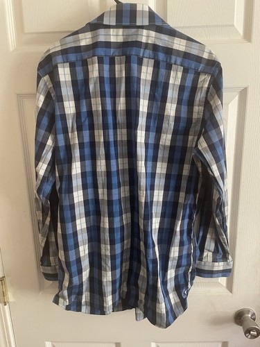Apt 9 Shirt Mens 16 1/2- 32/33 Blue Plaid Check Premier Flex Slim Fit Collared - Foto 3 di 3