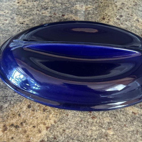 VTG EMILE HENRY FRANCE OVAL STEWPOT BAKER CASSEROLE WITH LID Cobalt Blue RARE - Picture 3 of 6