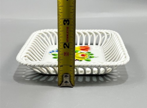 Herend Hungary Porcelain Floral Bouquet Reticulated Square Trinket Dish Tray 5" - Picture 5 of 10
