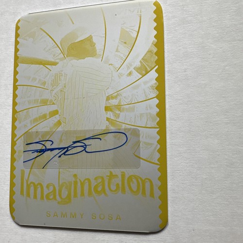 2023 Leaf Vivid Imagination Sammy Sosa Auto Yellow Printing Plate 1/1 Cubs - Picture 3 of 6
