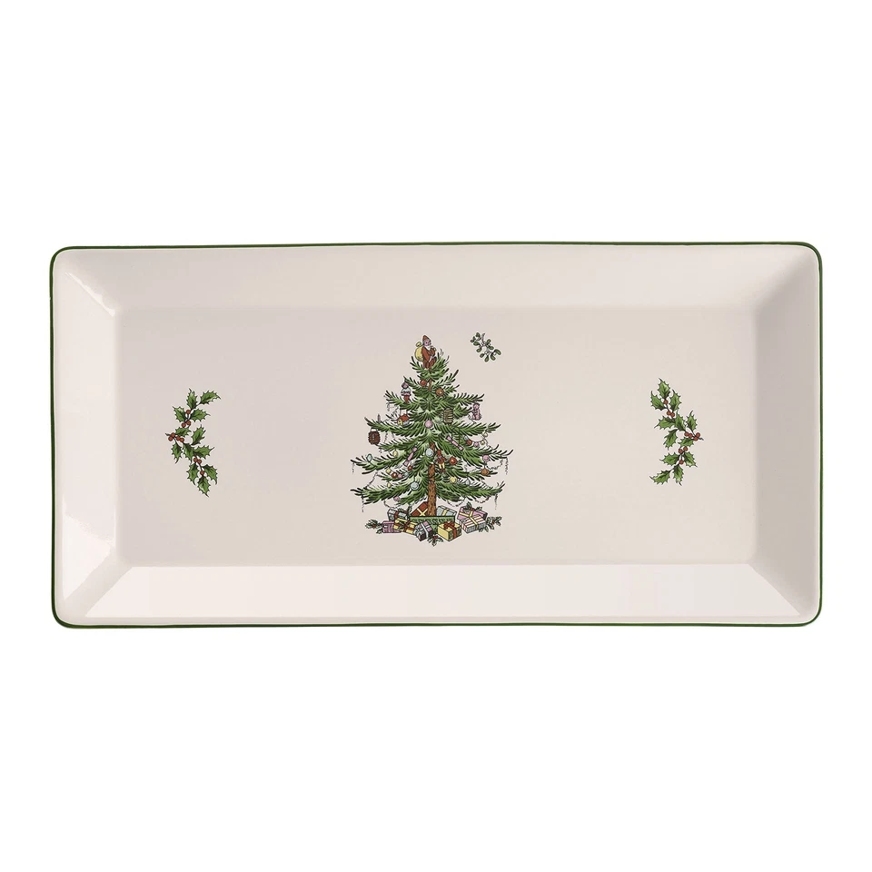 Christmas Tree 14-Inch Rectangular Sandwich Tray, Porcelain Serving Platter f... - Image 4 of 4