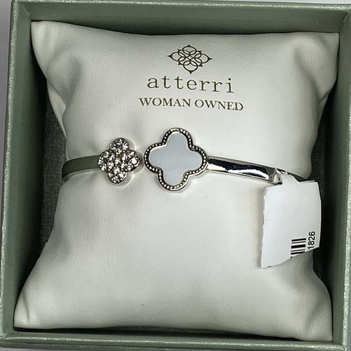 Atterri Silber Doppelklee Scharnier Manschette Snap On Armreif Armband NEU - Bild 6 von 10