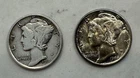 Mercury Dimes,  Lot of 2 - 1917-S & 1942-P - 90% Silver, Free Ship