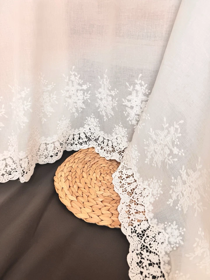 Eyelet Lace Fabric Off-White Color Cotton Embroidered Material 52” Wide Curtain - Image 2 of 4