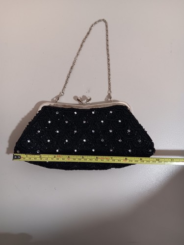Elegant Black Hand Beaded Purse Evening Bag Clutch Glam Party Handbag - Picture 2 of 7