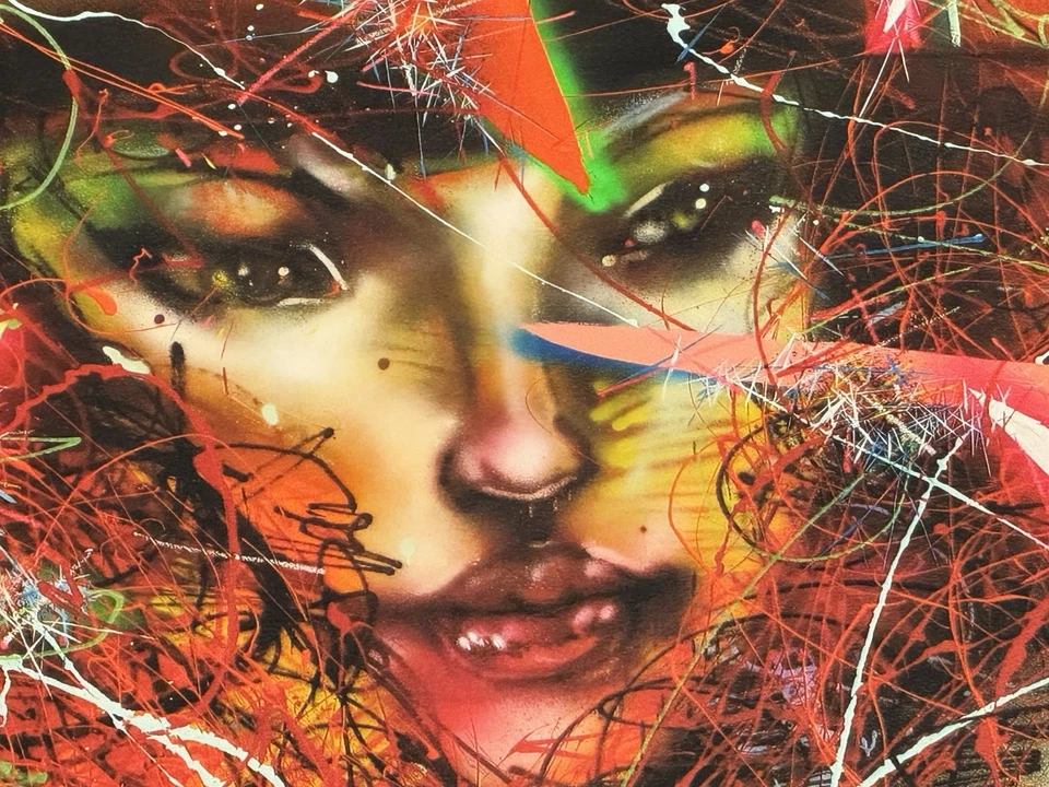 Impresión firmada y numerada de David Choe "Toxic LA Sunsets" / Arte en Facebook - Enmarcado Foto 2 de 4