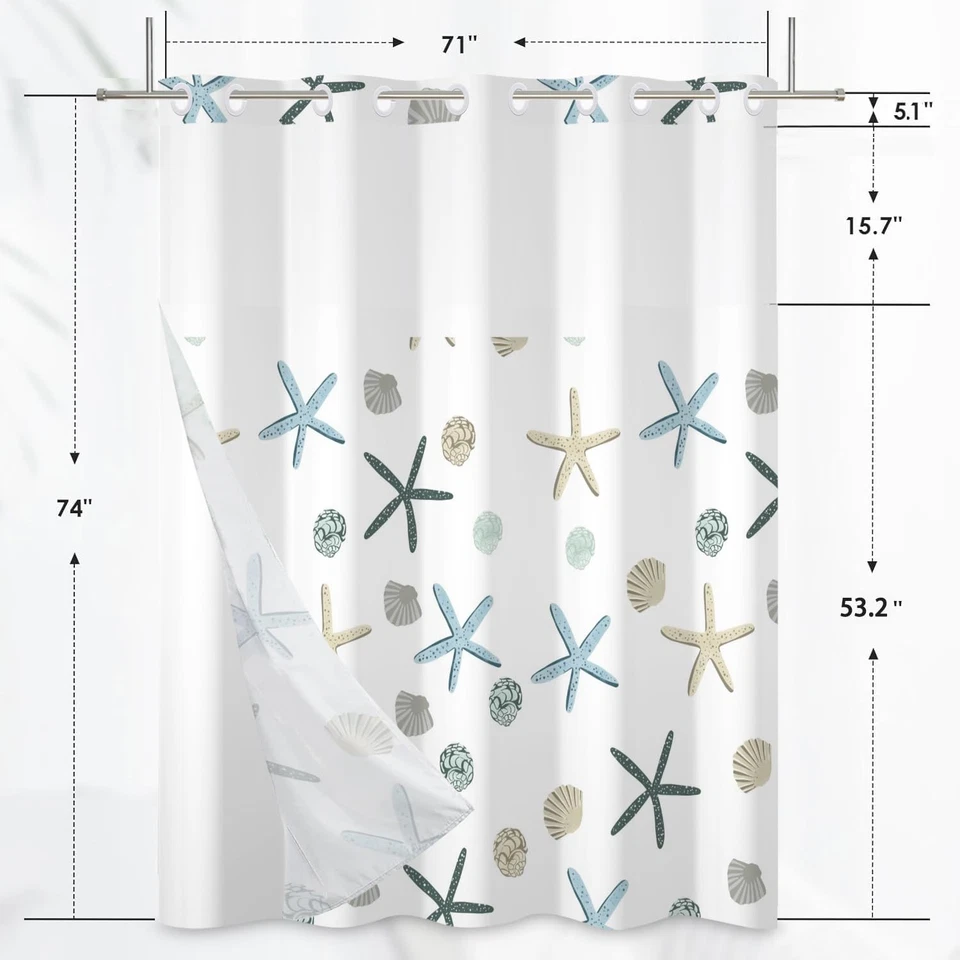 Playa Náutica Sin Gancho Cortina de Ducha con Forro a Presión Costa Estrella de Mar... Foto 2 de 4