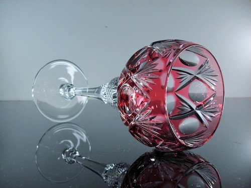LARGE 1 WINE GLASS CRYSTAL CHALICE DOUBLE COLOR PURPLE BOHEMIAN WMF CABINET - Picture 17 of 18