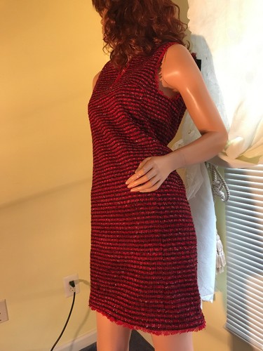 Ann Taylor Women's Red Multi Fringe Tweed Shift Dress Size 2 MSRP:$149 - Picture 2 of 11