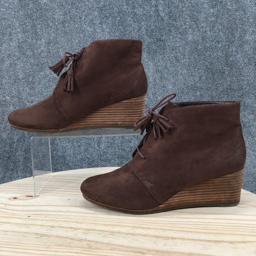 Dr Scholls Boots Womens 9.5 M Dakota Wedge Ankle Booties Brown Fabric Lace Up - Picture 2 of 17
