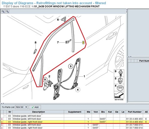 Guía de ventana BMW para puerta delantera derecha negra 51334400454 - Imagen 3 de 4