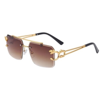 Fashion Brown Metal Leopard Rimless Sunglasses Double Bridges Gradient
