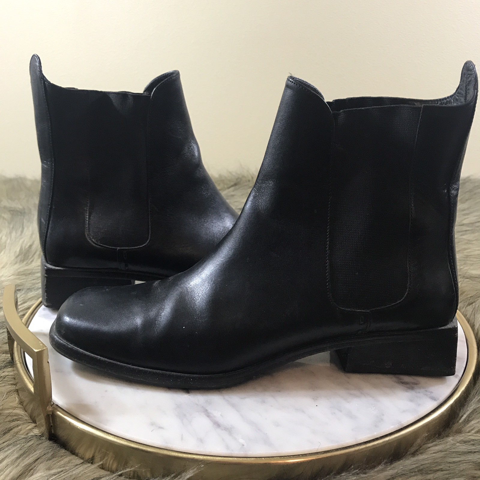 Cole Haan Women's Sz 9 Black Leather Low Block Heels Pull On Ankle Boots Booties Cole Haan Women's Sz 9 Black Leather Low Block Heels Pull On Ankle Boots Booties