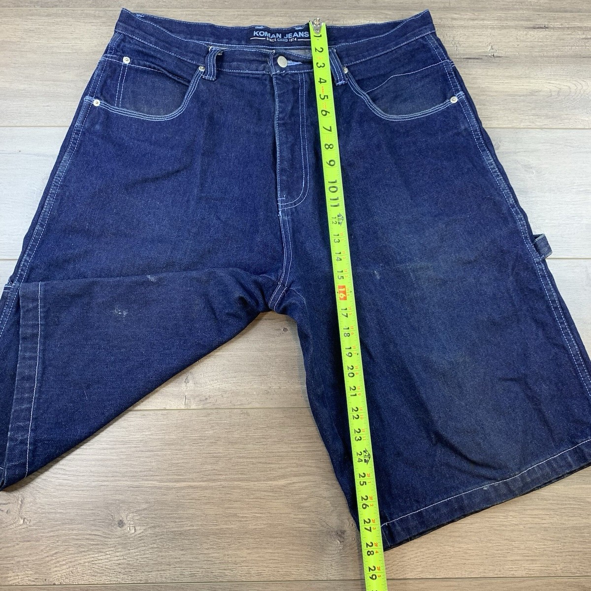 【KOOLOSET】Vintage Double Knee Carpenter Bermuda Denim Vtg 90's Y2K Koman Jean Shorts Carpenter Men's 36 Blue Dark