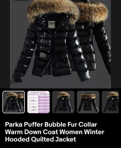 Parka Puffer Bubble Fur Collar Warm Down Coat Women Winter Hooded Quilted Jacket - Picture 3 of 3