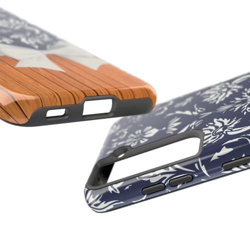Blue White Floral Print Wood Footer Tough Phone Case for Iphone Samsung Galaxy - 第 107/108 張圖片