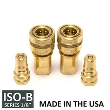 2 Sets 1/8" ISO-B Hydraulic Hose Quick Disconnect Coupler Brass - (ISO 7241-1 B)