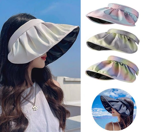 Women Summer Anti UV Hat Visor Foldable Roll Up Wide Brim Open Top Sun Visor Cap - Picture 3 of 20