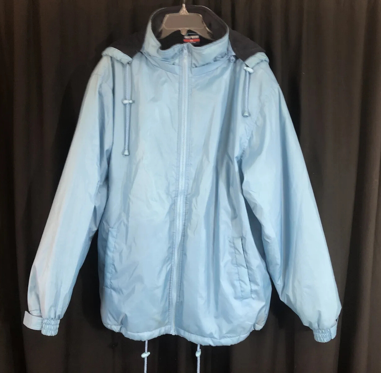 Vintage K S Sportswear Delf Wear Hooded Flannel Lined Windbreaker Jacket XL Blue
