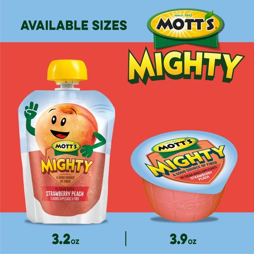 Mott's Mighty Strawberry Peach Applesauce, 3.2 oz, 12 Count Clear Pouches - Picture 5 of 13