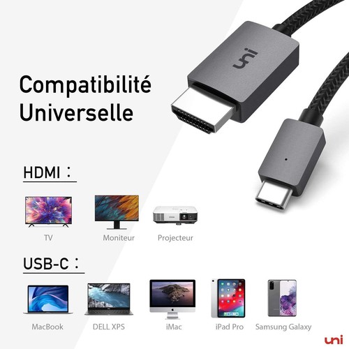 uni Câble USB C vers HDMI Jusqu'à 4K Câble Tressé Adaptateur Cable USB Type-C... - Photo 9/9
