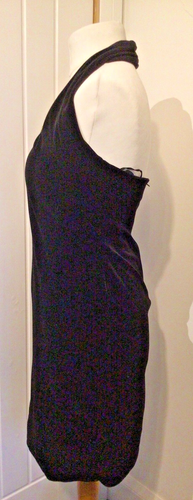 Burton ‘After Dark’ Black Vintage Late 80s Stretch Velvet Halter Neck Dress 16 - Picture 2 of 9
