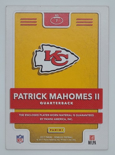 2017 Panini Donruss - Rookie Phenom Jerseys #7 Patrick Mahomes II (MEM, RC) - Picture 6 of 6