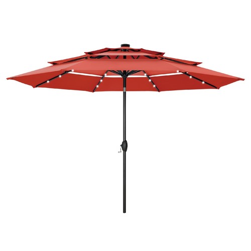 10ft Patio Umbrella with LED Light 3-Tier Outdoor Umbrella Market Beach Umbrella - Picture 20 of 61