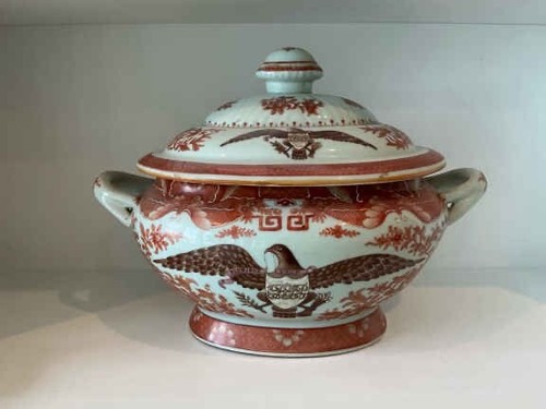Chinese Export Porcelain American Eagle Orange Fitzhugh Plate Oval Soup Tureen - Picture 1 of 7