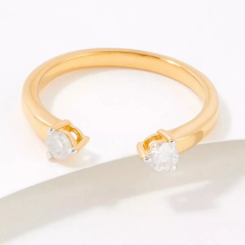 Offener Moissanit-Manschettenring 0,20 kt rundschliff 14 kt Gelbgold plattiert Silber - Bild 3 von 5