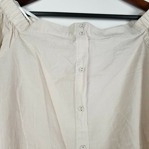 Naked Zebra Womens Size M Beige White Striped Off The Shoulder Button Up Sheer - Picture 3 of 7