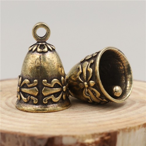 2 pièces en laiton petite cloche pendentif porte-clés carillon de vent pour la richesse et la sécurité ~ - Photo 1/5