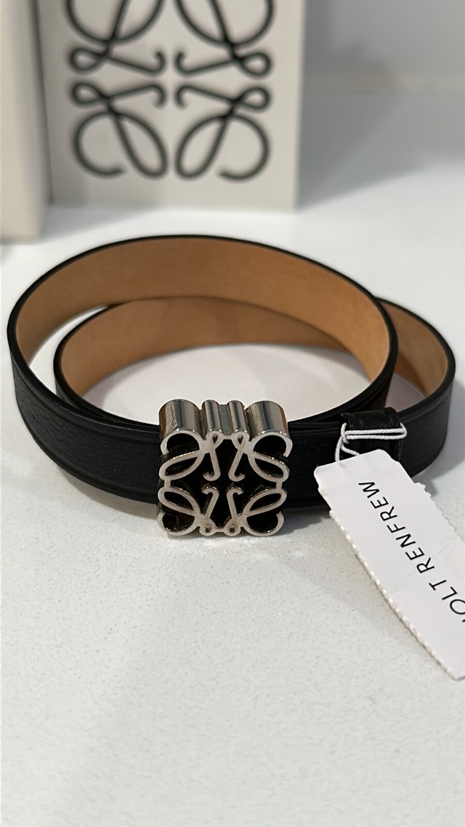 Loewe $495 Leather Strap Double Wrap Anagram Bracelet Black