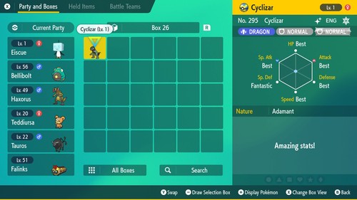 Legitimate 5 Max IV Shiny Cyclizar With Hidden Ability Pokemon Scarlet & Violet - Picture 5 of 5