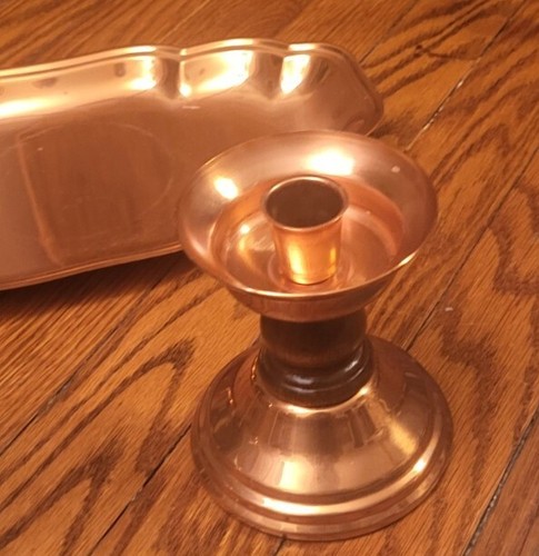 3 Pc VINTAGE COPPERCRAFT guild Tray, Candle Pedestal , Glass Globe 12" X 7" x 9" - Picture 9 of 12