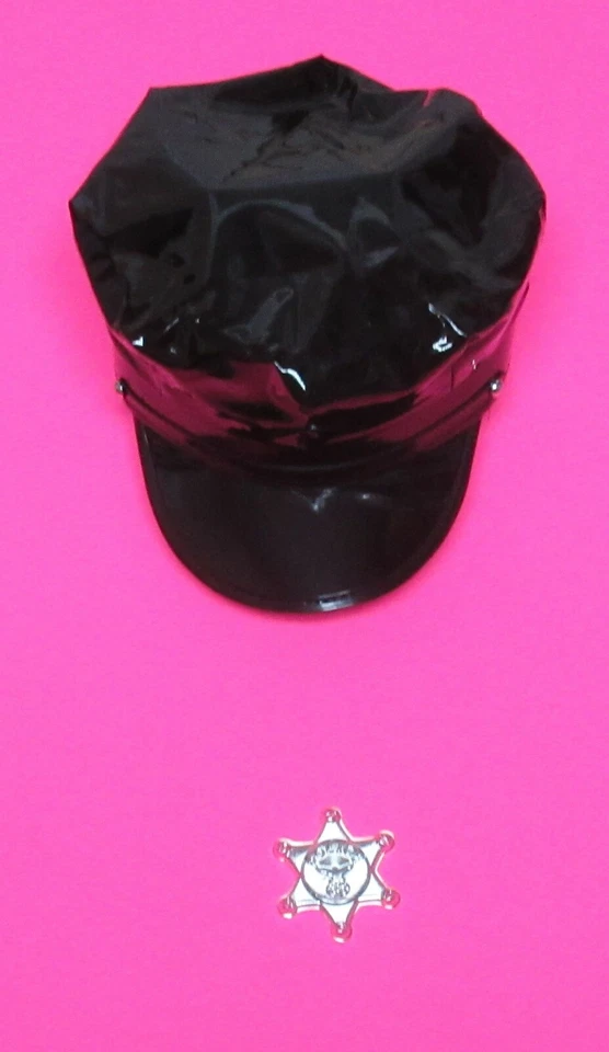 Mujeres Brillante Negro Imitación Cuero Sombrero Copa Policía Fiesta Dominatrix Estrella Despegada Foto 2 de 4