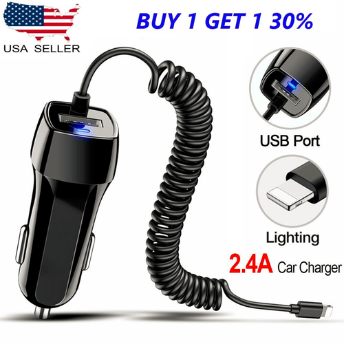 USB Car Charger Adapter For iPhone13 12 11 Pro Max XS XR 8 7 Fast Charging Cable - Picture 1 of 6