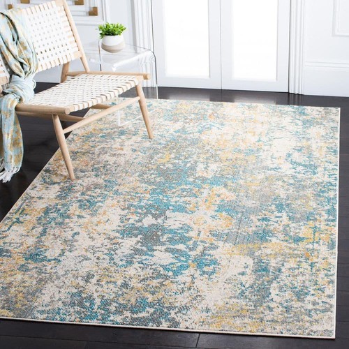 SAFAVIEH Area Rug 4'x6' Indoor Rectangle Geometric Abstract Madison Teal/Gold - Picture 2 of 8