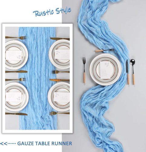 Baby Blue Cheesecloth Table Runner 10ft, 6 Pack, Boho Rustic Decor - Picture 6 of 12