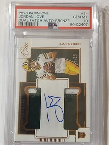 2020 Panini One Jordan Love RC Dual Patch Auto Bronze #/35 PSA 10 Gem Mint Pop 1