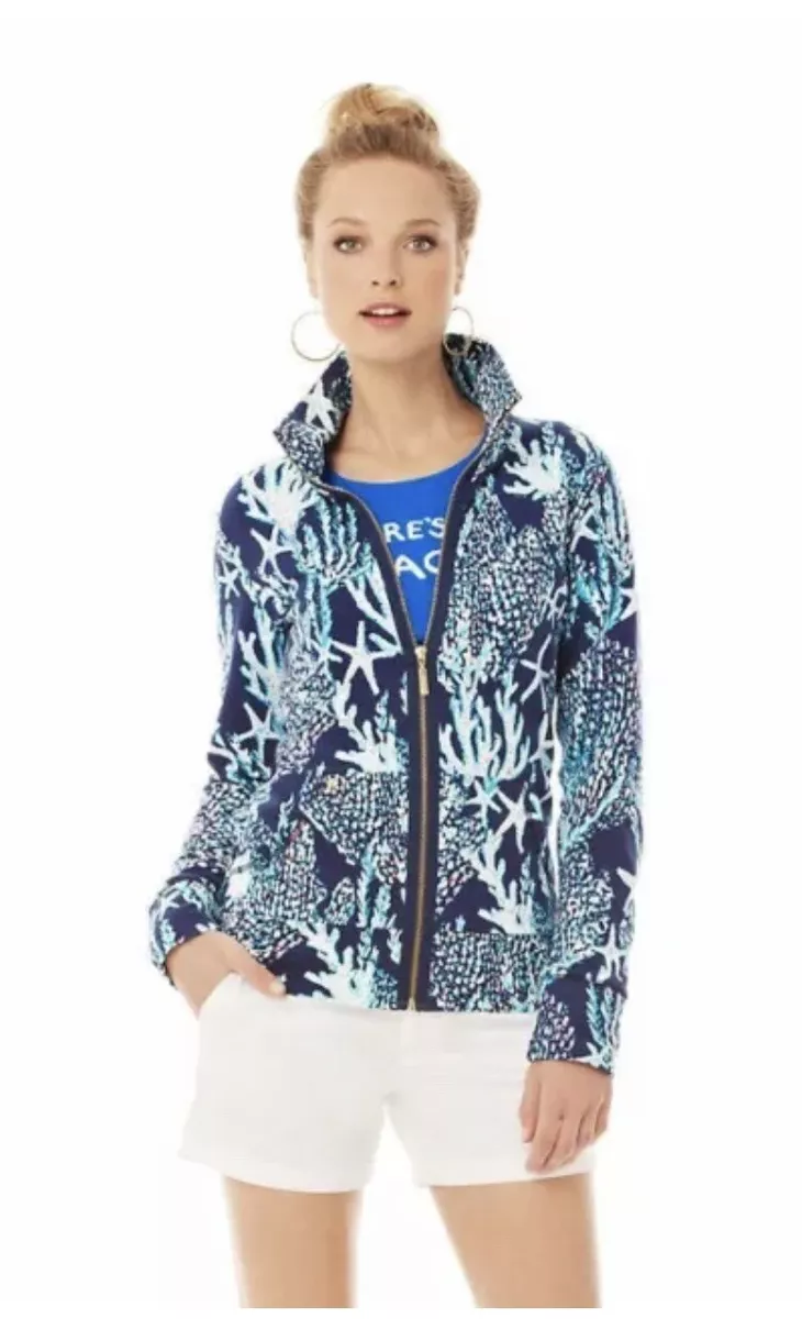 Lilly Pulitzer Leona Zip Up JACKET Bright Navy Good Reef Small