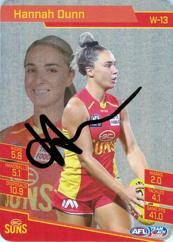 Signed 2022 Gold Coast Suns AFLW TeamCoach Silver Card - Hannah Dunn - Bild 1 von 3
