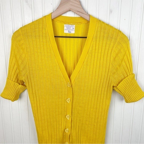 70's SEARS Knit Cardigan Yellow SIZE L 70年代 シアーズ