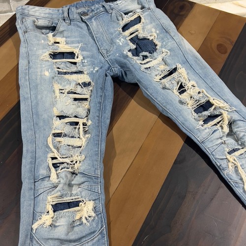 Jeans ajustados de mezclilla ajustados Smoke Rise muy desgastados para hombre talla 32x32 - Imagen 2 de 13