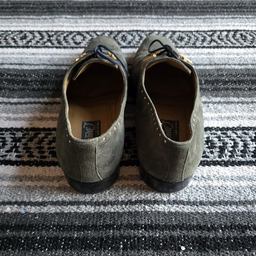 Vtg Made in Italy Fratelli Sz 9.5 Suede Oxford Shoes Gray w/Gold Studs Daggers - Picture 9 of 13